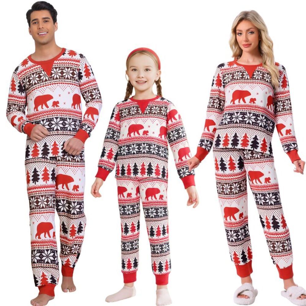 Men's Christmas 2 Piece Pajama Set Xmas Party Long Sleeve Set White